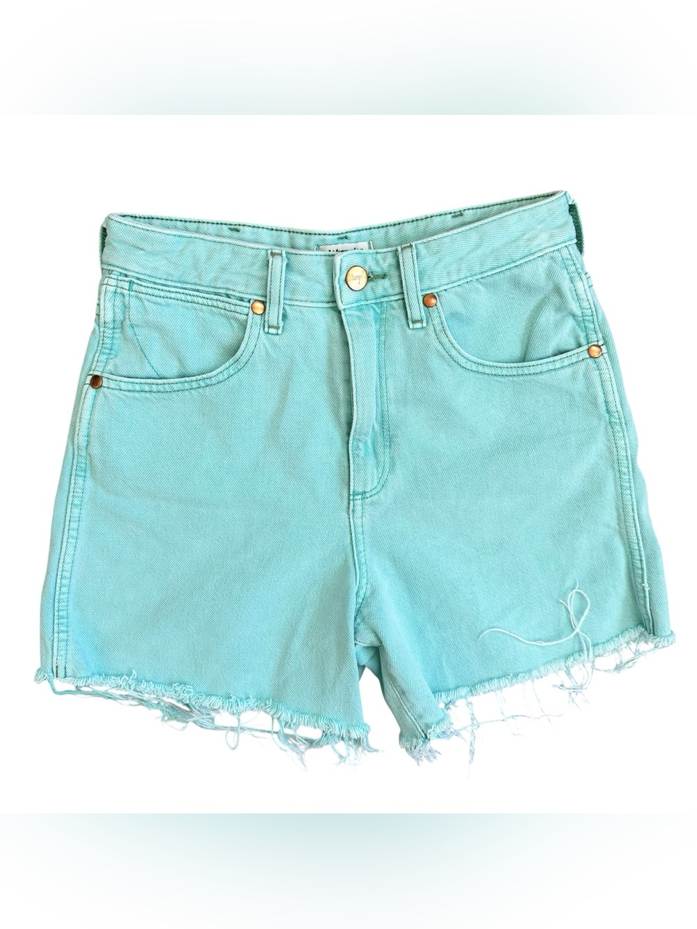 Wrangler Raw Hem Minty Teal Raw Hem High Rise Jenna Cotton Shorts Size 26
